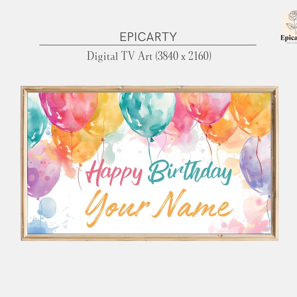 Personalized Birthday frame tv art | Watercolor Birthday Balloons Samsung frame tv art | Custom Birthday party decor | Digital download
