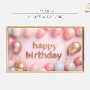 Alles Gute zum Geburtstag Bilderrahmen | Rosa und Gold-Geburtstags-Luftballons Samsung Rahmen TV-Kunst | Geburtstagsdeko | Digitaler Download