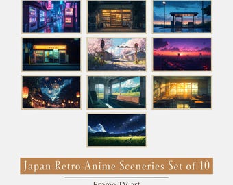 Frame TV Art: 10 Japan Retro Anime Sceneries Art (Digital Download)