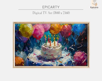 Happy Birthday frame tv art | Birthday Cake Balloons Samsung frame tv art | Birthday party decor | Digital download