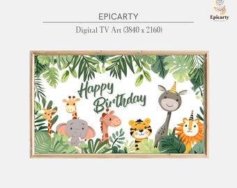 Happy Birthday frame tv art | Jungle Safari Animals Samsung frame tv art | Kids Birthday party decor | Digital download