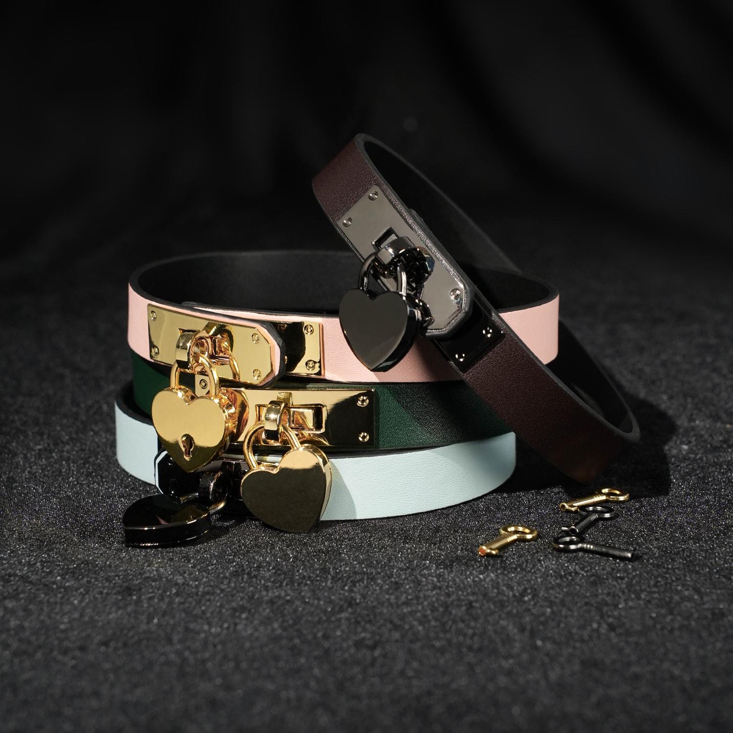 Handmade Heart Lock Choker, PU Leather Collar with Key Gold,Sliver and Black Lock Options