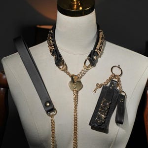 Collar gargantilla de cadena deslizante de cuero negro con letras doradas y candado en forma de corazón, collar DADDYS GOOD GIRL con correa y llavero