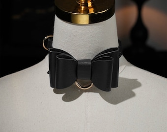 Custom Fashionable Style Punk Choker Leather Bow Tie Collar Necklace Personalized