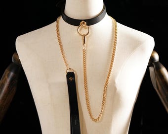 Handmade Black Choker with Gold O-Ring Fashion Statement Necklace