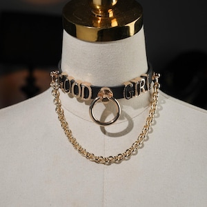 Gargantilla con nombre personalizada para mujer, collar con palabras y letras doradas, regalo de cosplay para ella, gargantilla de cadena con correa, más colores disponibles