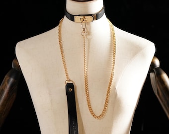 Vegan Leather Choker Collar with Lock - Adjustable Sub Collar