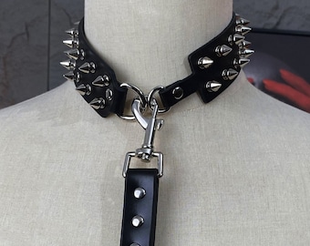 Handmade Black Leather Gothic Punk Spiked Choker Necklace Collarwith Lotsa Cone Spikes