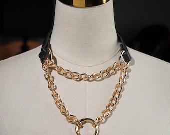 Lock Collar Slip Chain Choker Necklace with O-ring Handmade Goth Punk Custom Size