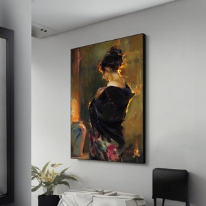 Beauty Woman Portrait Art - Vintage Candlelight Canvas Painting, Elegant Wall Decor for Home, Unique Art Gift