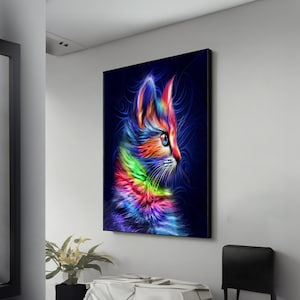 Colorful Cat Portrait Canvas – Vibrant Feline Wall Art, Unique Animal Painting, Eye-Catching Home Decor & Perfect Gift for Cat Lovers