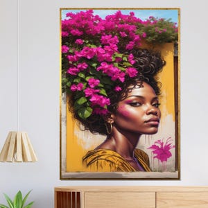 Floral Elegance Canvas, Woman with Flowers, Vibrant Wall Art, Botanical Canvas Design, Ready to Hang Decoration