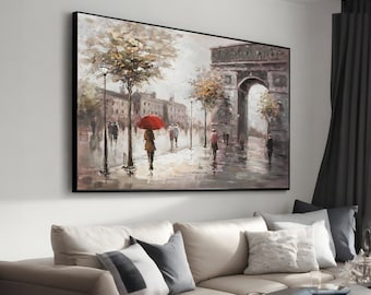 Street Walk in Paris Canvas Art - Romantic Rainy Parisian Scene Wall Decor - Perfect Gift for Francophiles