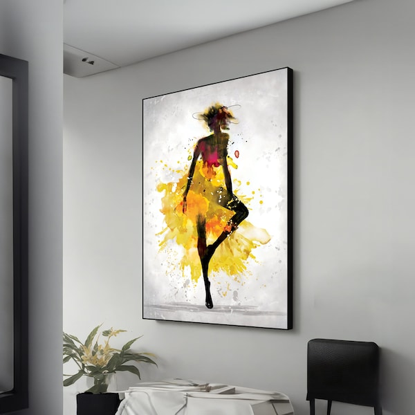 Dancer in Yellow Dress Painting - Elegant Music Wall Decor for Home - Perfect Artistic Gift