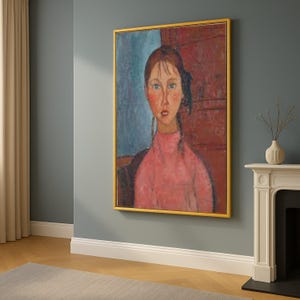Amedeo Modigliani Girl With Pigtails Portrait Canvas – Abstract Female Figure Painting, Expressionist Wall Art, Ready to Hang