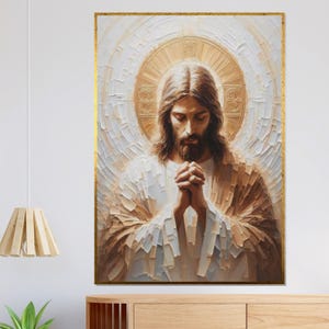 Tela de Oração Divina de Jesus, Retrato do Cristo Sagrado, Arte Religiosa Abstrata, Tela de Muro Sagrado, Arte Cristã Emoldurada, Pronta para Pendurar