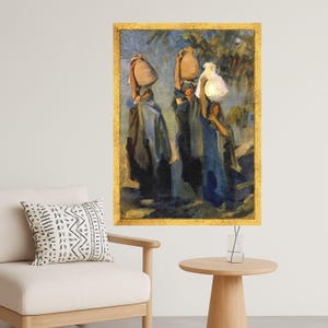 Women Carrying Water Jugs Canvas, Rustic Village Scene, Traditional Life Wall Art, Ethnic Culture Painting, Home Decor Canvas Ready to Hang,