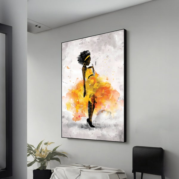 Ethnic Child Dancer Painting - Vibrant Yellow Dress Wall Art - Unique Dance Artwork - Perfect Gift for Dance Lovers