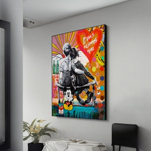 Banksy Lovers Painting - Innocent Love Graffiti Art Canvas, Street Art Wall Decor, Romantic Valentine&#39;s Day Gift
