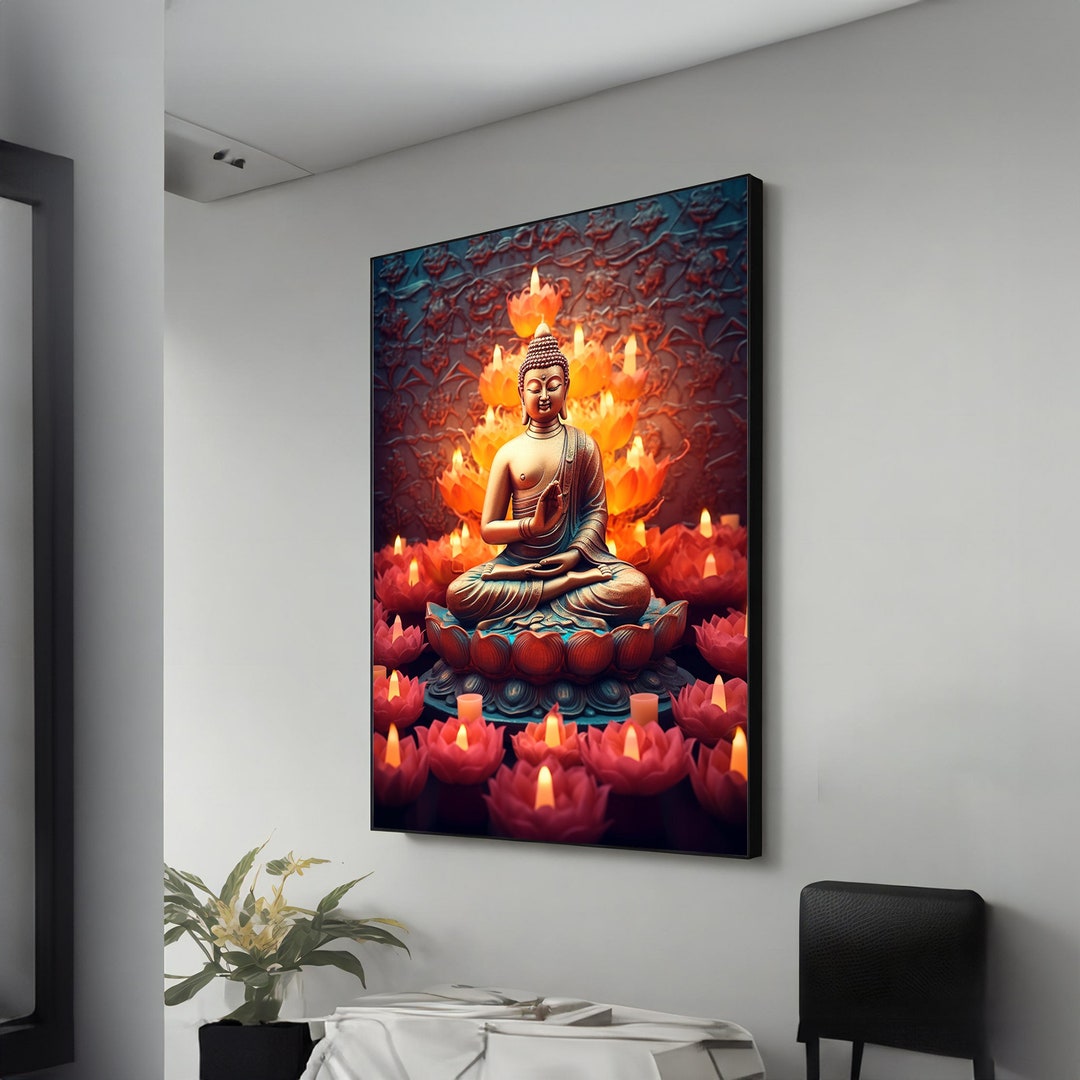 Buddha Painting Canvas Art, Zen Candlelight Meditation Wall Decor ...