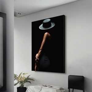 Aesthetic Woman with Black Hat Painting - Chic Modern Girl Canvas Art - Trendy Wall Decor - Fashionista Birthday Gift