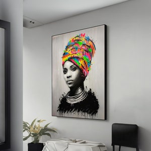 Afro American Woman Painting - Vibrant Ethnic Canvas Art for Home Decor, Perfect Gift for Art & Culture Lovers, Unique Afro Chic Decor