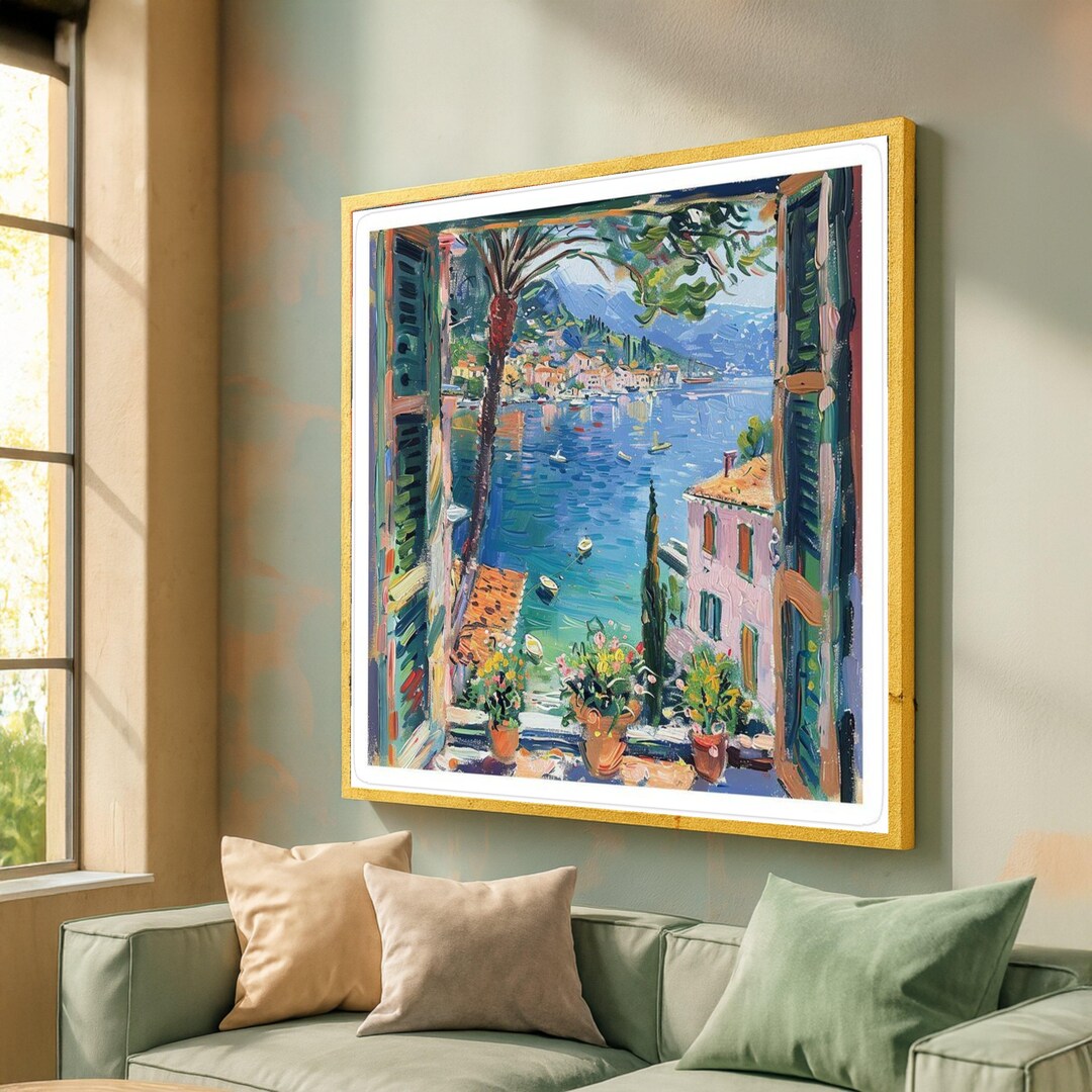 Mediterranean Window View Canvas Print – Coastal Town Wall Art ...