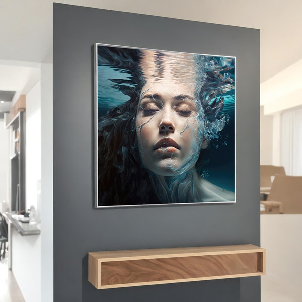 Abstract Beauty Underwater Face Art - Chic Canvas Painting for Fashionable Office Wall Decor, Unique Art Gift