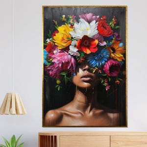 Blumenkrone Leinwand Kunst, lebendige Blumenkopf Leinwand, moderne Wandkunst, mehrfarbiges Blumenplakat, Wand-Kunst-Leinwand-Design, fertig zum Aufhängen