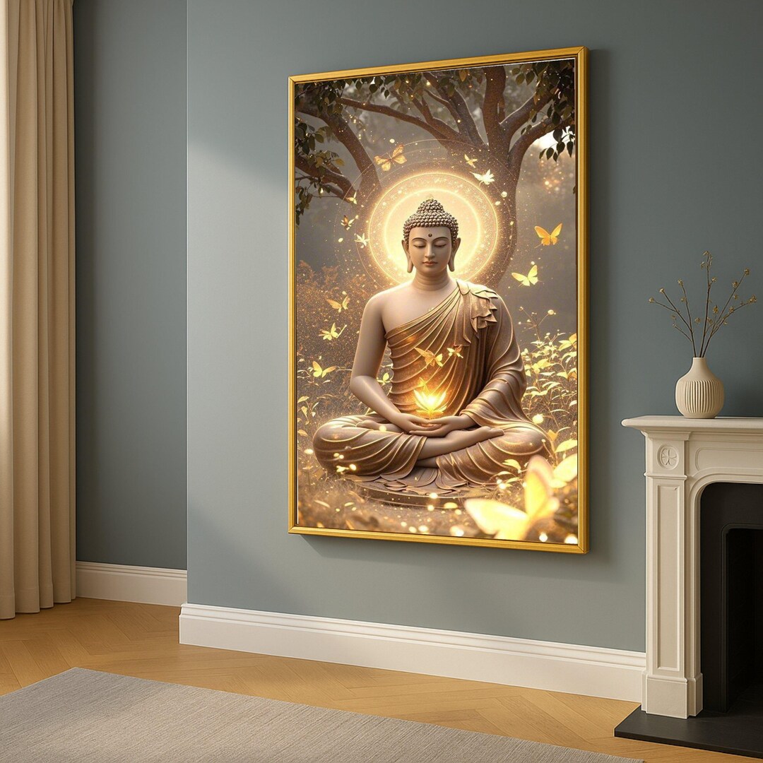 Serene Buddha Meditation Canvas, Spiritual Wall Art, Golden Light ...