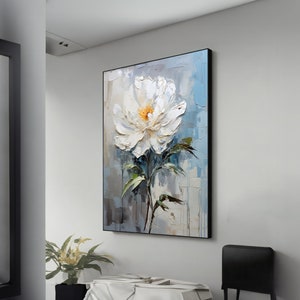 White Peony Flower Canvas – Elegant Wall Art for Sophisticated Home Décor & Perfect Gift for Stylish Living Spaces