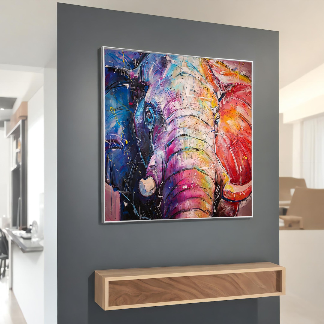 Colorful Elephant Canvas Painting, Vibrant African Animal Wall Art ...
