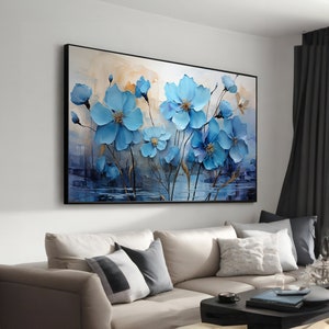 Blue Vase Flowers Canvas – Modern Floral Wall Art for Living Room, Bedroom, or Office Décor & Perfect Housewarming Gift