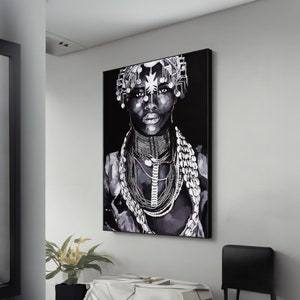 African Woman Canvas Art – Ethnic Girl Portrait, Cultural Wall Decor, Handmade Gift for Home & Art Lovers