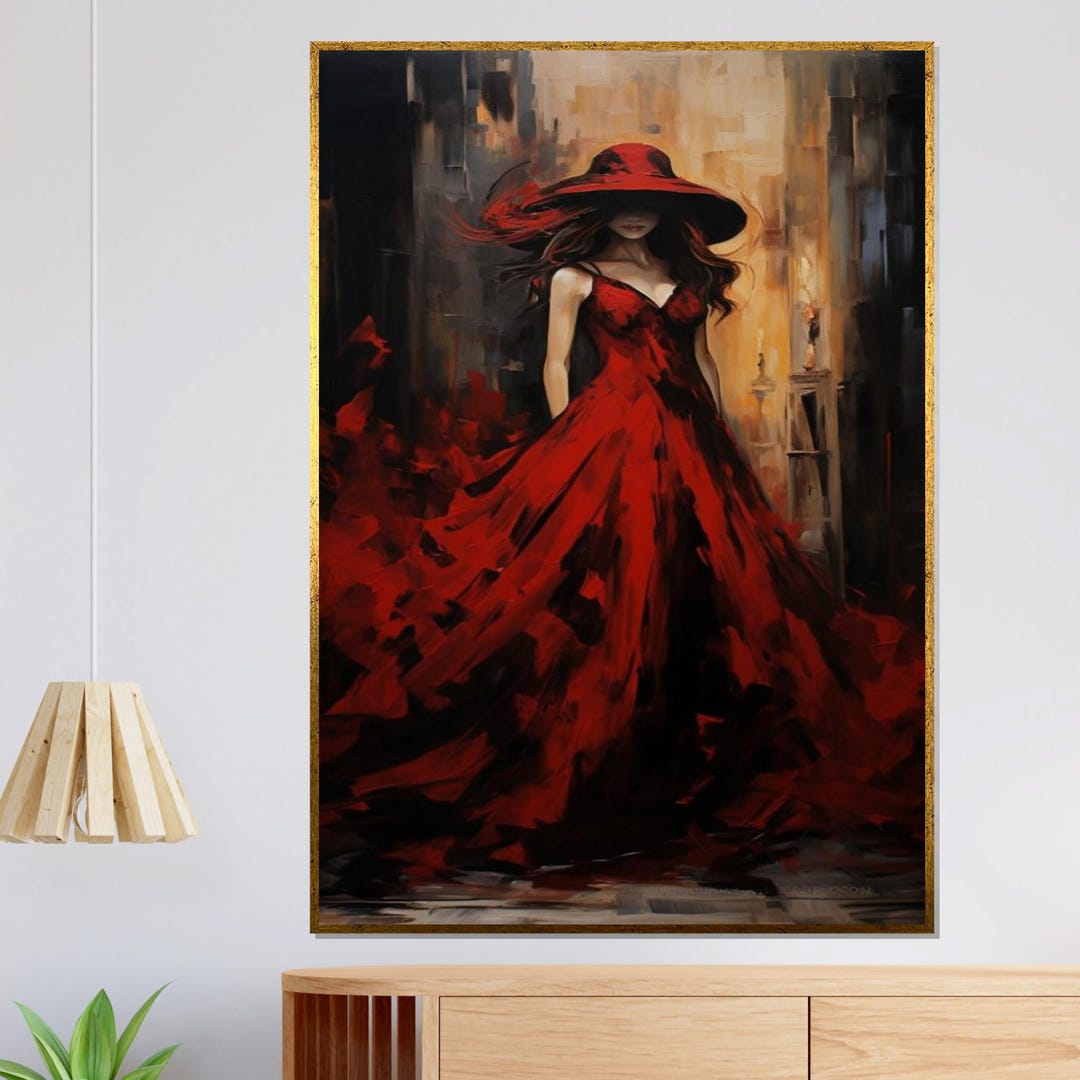 Lady in Red Canvas, Elegant Woman Art, Red Dress Wall Print, Fashion ...