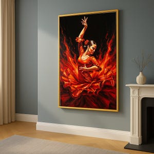 Fiery Flamenco Dancer Canvas, Spanish Dance Art, Red Dress Wall Art, Passionate Movement Painting, Flamenco Woman Canvas Ready to Hang,