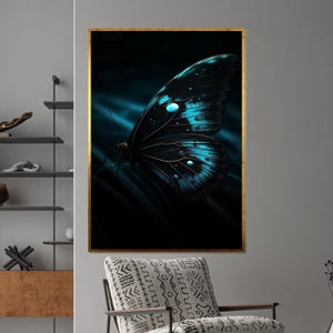 Blauer Schmetterling Leinwand, Schmetterling Wandkunst, Natur Wanddruck, Tier Poster, Wand Kunst Leinwand Design, fertig zum Aufhängen Dekoration