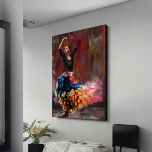 Flamenco Woman Dancer Canvas Painting - Vibrant Spanish Dance Wall Art for Music & Dance Lovers, Perfect Gift for Home Décor