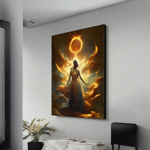 Female Sun Goddess Canvas Art - Enchanting Fantasy Wall Decor for Modern Home - Perfect Goddess Gift