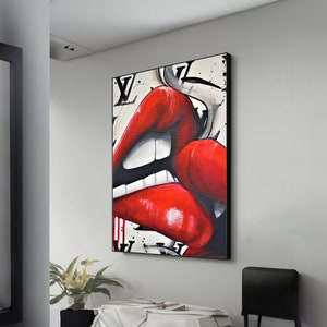 Lienzo de arte callejero &quot;Beso romántico&quot;: decoración de pared inspirada en Banksy, pintura de amor urbano, regalo único para parejas y amantes del arte.