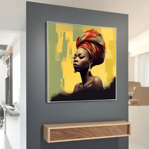 African Woman Canvas Art – Vibrant Ethnic Portrait, Bold Wall Decor for Stylish Homes, Unique Handmade Gift for Art Lovers