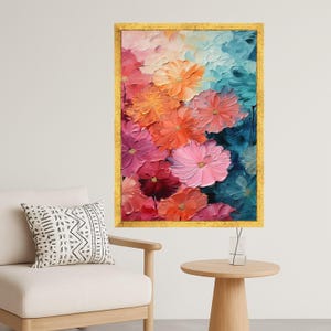 Vibrant Floral Canvas Wall Art, Colorful Flower Painting, Garden Blooms Artwork, Abstract Nature Decor, Ready to Hang Canvas Ready to Hang,