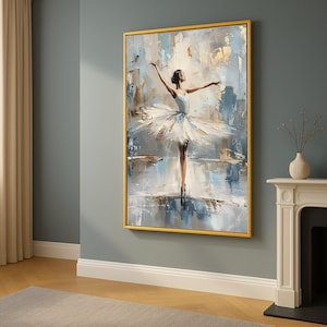 Elegante canvaskunst ballerinadans, abstract balletschilderij, witte tutu kunst aan de muur, moderne dans decor, vrouwelijk sierlijk klaar om op te hangen,