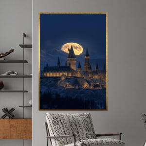 Moonlit Castle Fantasy Canvas – Mystical Night Scene Wall Art, Enchanted Architecture for Dreamy Home Decor