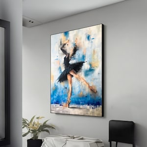 Ballet Dancer in Black Dress Canvas Painting - Elegant Ballerina Wall Art, Perfect Gift for Dance Lovers & Home Décor