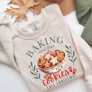 Bluza z napisem „Boże Narodzenie Ciąża”, Ciasteczka dla dwojga, Koszulka ciążowa, Prezent na świąteczną odzież ciążową dla niemowląt, Sweter z napisem „Boże Narodzenie”