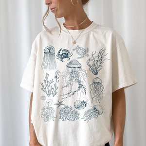 Retro Sea Life Shirt, Coastal Cowgirl, Ocean Ink Tattoo Art Tshirt, 90s Ocean Shirt, Ocean Inspired Style, Trendy Oversize Summer Shirt