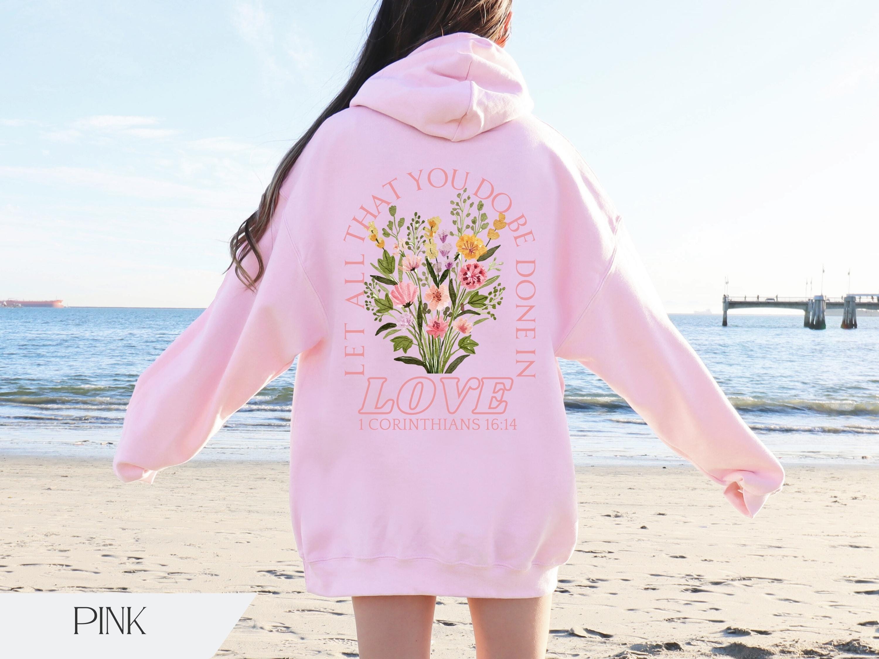 Trendy Christian Sweatshirt Merch, Words on Back Bible Verse Hoodie, Jesus Loves You, Aesthetic Women&#39;s Faith Apparel, Back to School Gift