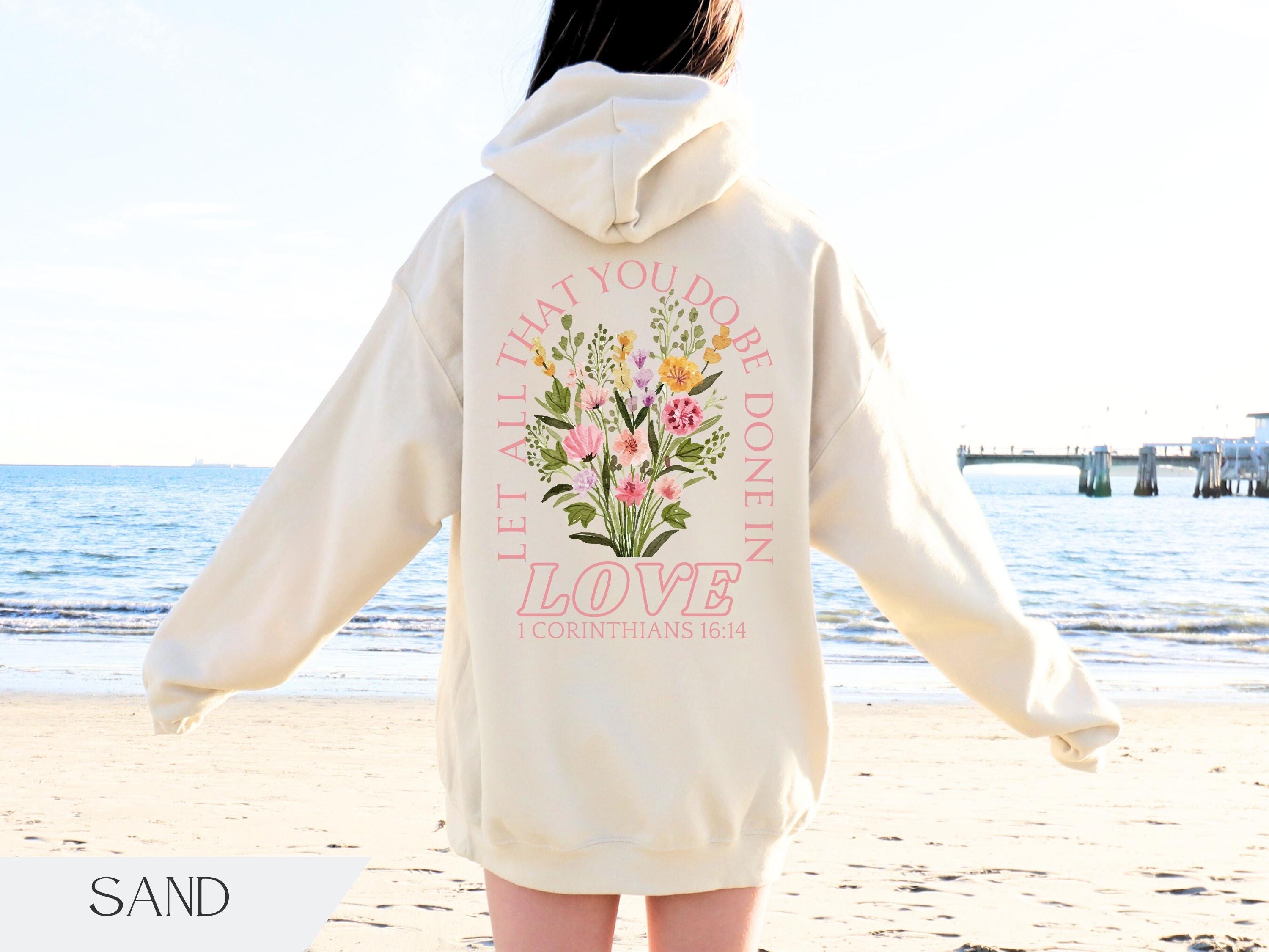 Trendy Christian Sweatshirt Merch, Words on Back Bible Verse Hoodie, Jesus Loves You, Aesthetic Women&#39;s Faith Apparel, Back to School Gift