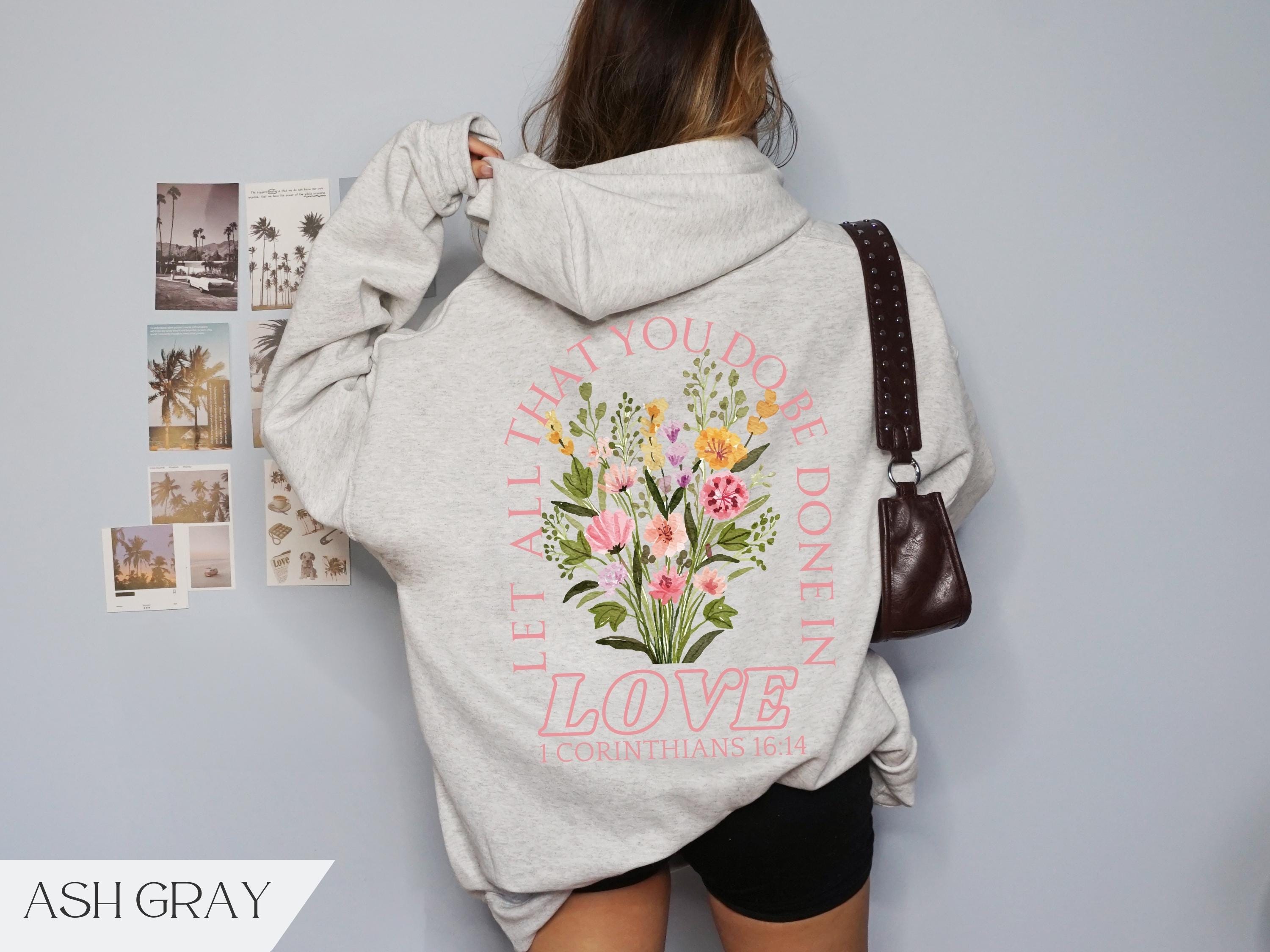 Trendy Christian Sweatshirt Merch, Words on Back Bible Verse Hoodie, Jesus Loves You, Aesthetic Women&#39;s Faith Apparel, Back to School Gift